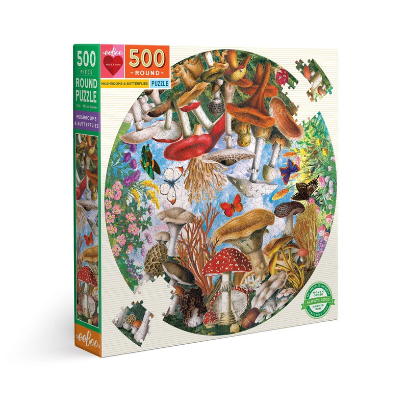 Mushrooms & Butterflies 500-piece Round Puzzle