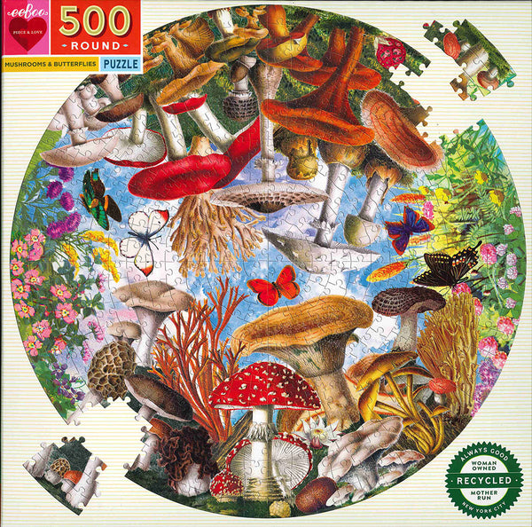 Mushrooms & Butterflies 500-Piece Round Puzzle
